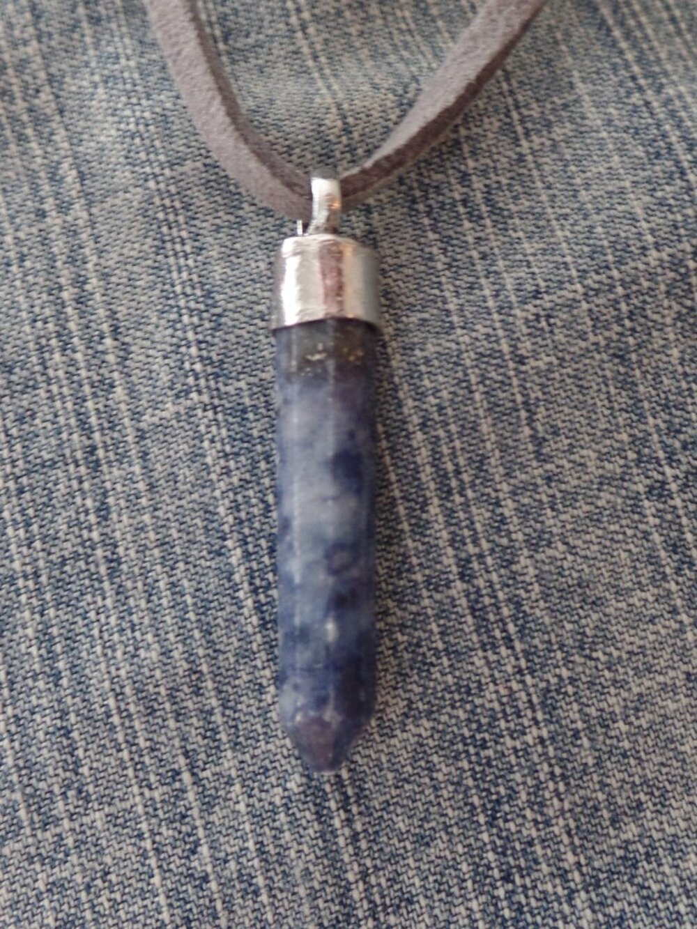 LAPIS Faceted Crystal Point Drop on Gray Suede Adjustable Tie
